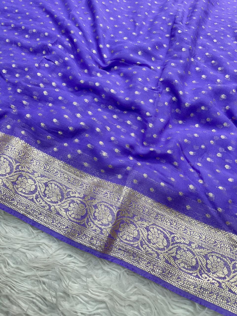 Women Soft Georgette Butti Work Saree with Rich Zari Woven Border and Unstitched Blouse Piece - Traditional Wear | Noralooks - Image 4